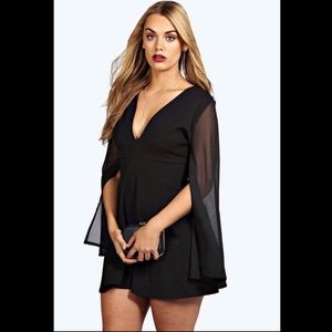 Plus Split Sleeve V Neck Dress